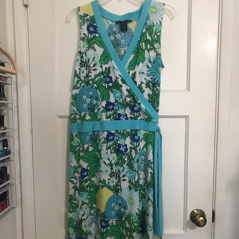 ✔️Floral Wrap Dress in Teal-Blue and Green 💐